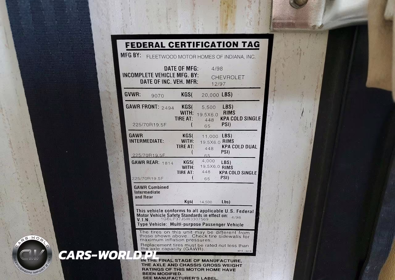 1998 Pace Arrow Rv VIN:1GBLP37J5W3307569 - 10
