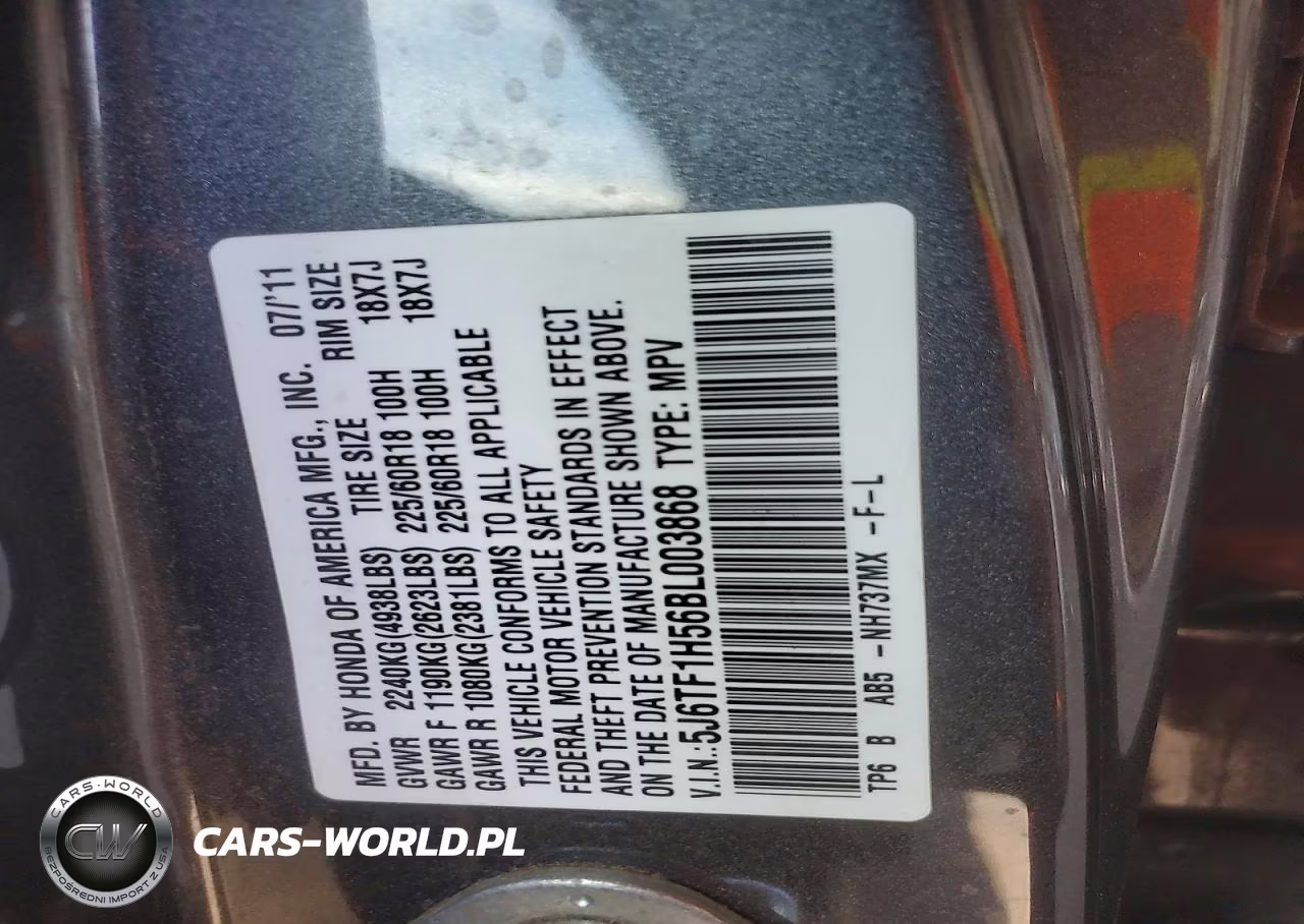 2011 Honda Accord Crosstour Exl VIN:5J6TF1H56BL003868 - 12