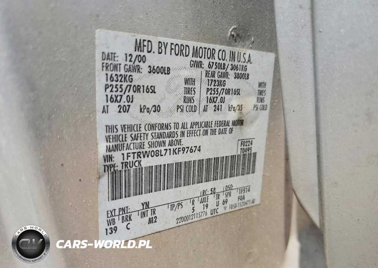 2001 Ford F150 Supercrew VIN:1FTRW08L71KF97674 - 12