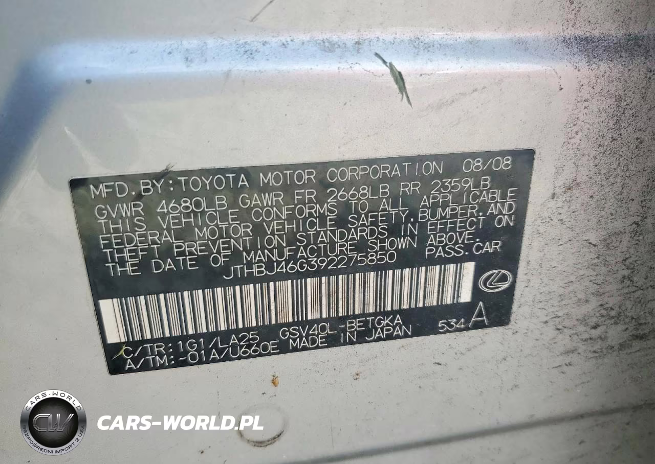 2009 Lexus Es 350 VIN:JTHBJ46G392275850 - 12