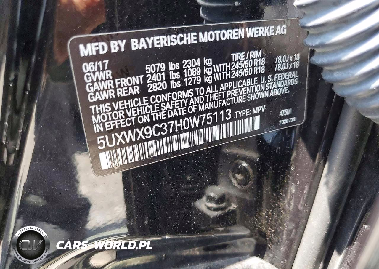 2017 BMW X3 xDrive28I VIN:5UXWX9C37H0W75113 - 13