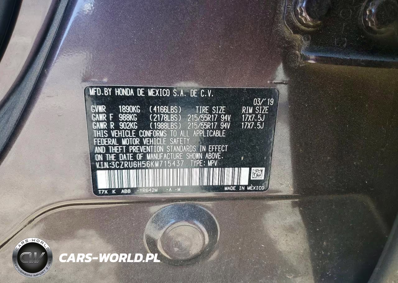 2019 Honda Hr-V Ex VIN:3CZRU6H56KM715437 - 12