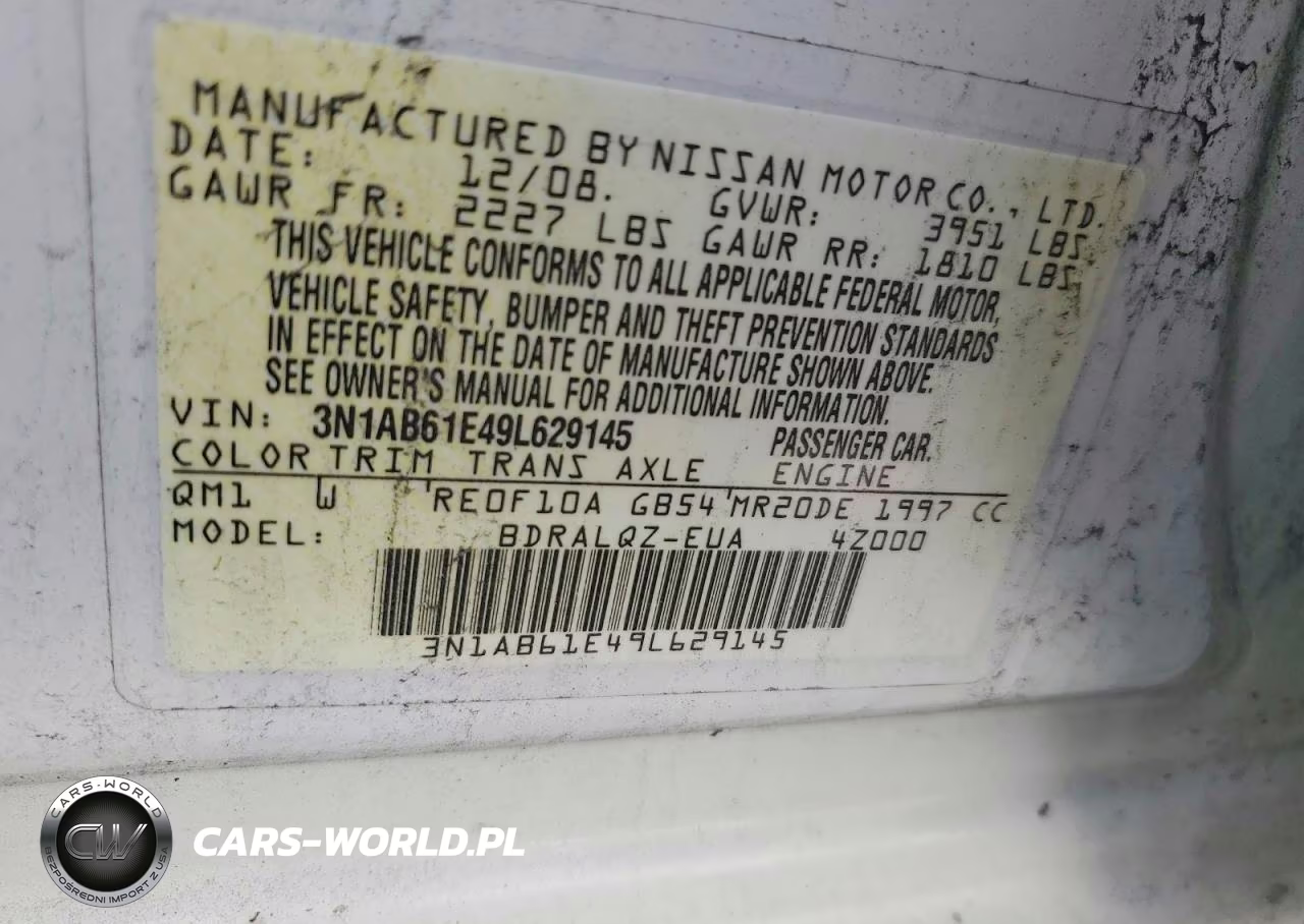 2009 Nissan Sentra 2.0 VIN:3N1AB61E49L629145 - 12