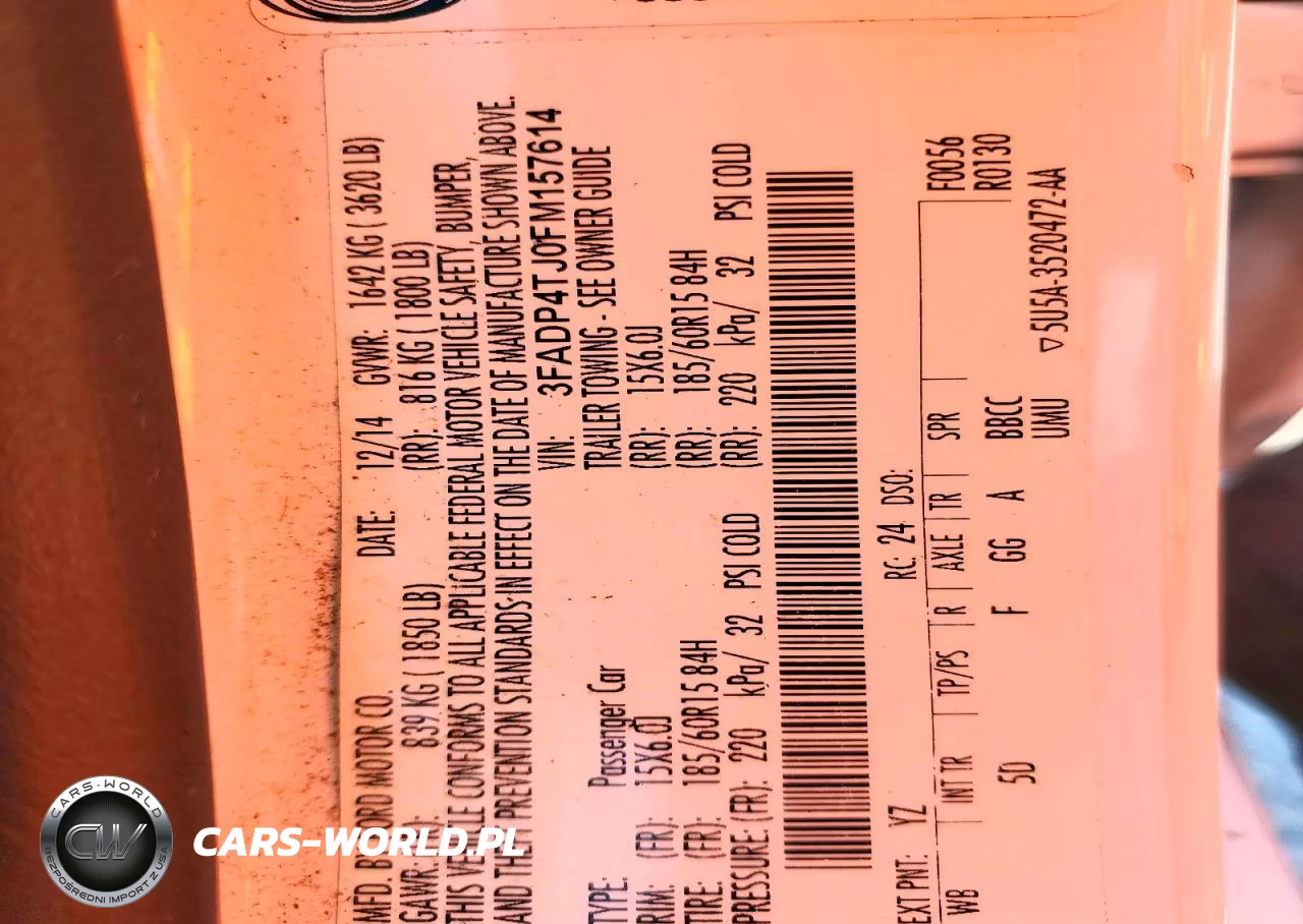 2015 Ford Fiesta S VIN:3FADP4TJ0FM157614 - 14