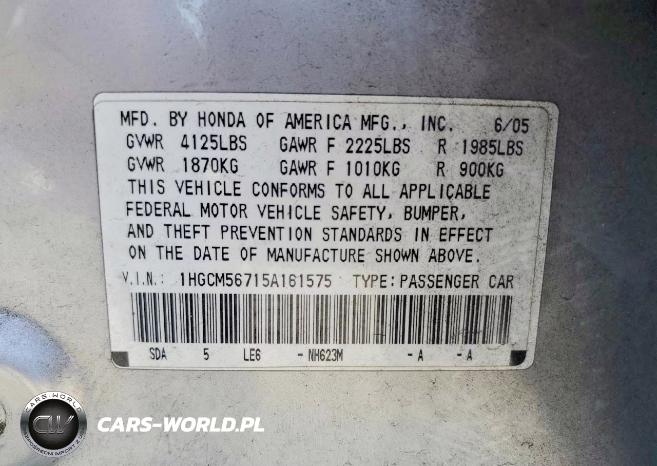 2005 Honda Accord Ex VIN:1HGCM56715A161575 - 12