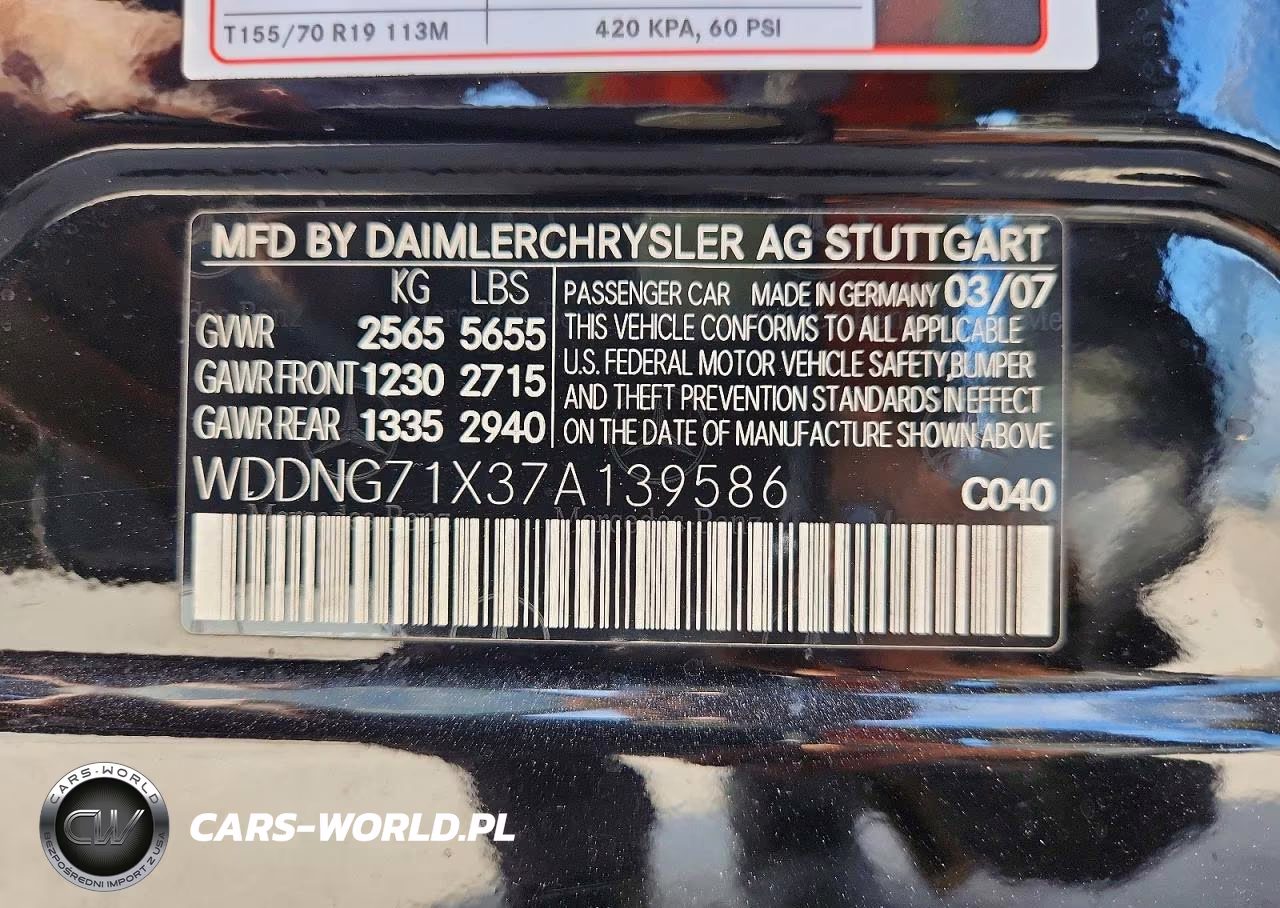 2007 Mercedes-Benz S 550 VIN:WDDNG71X37A139586 - 12