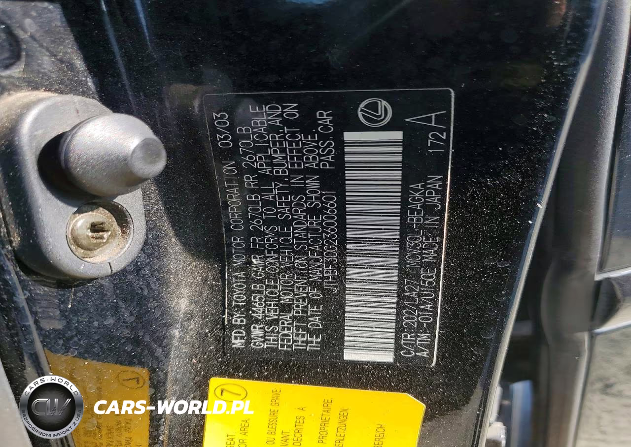 2003 Lexus Es 300 VIN:JTHBF30G236006601 - 12