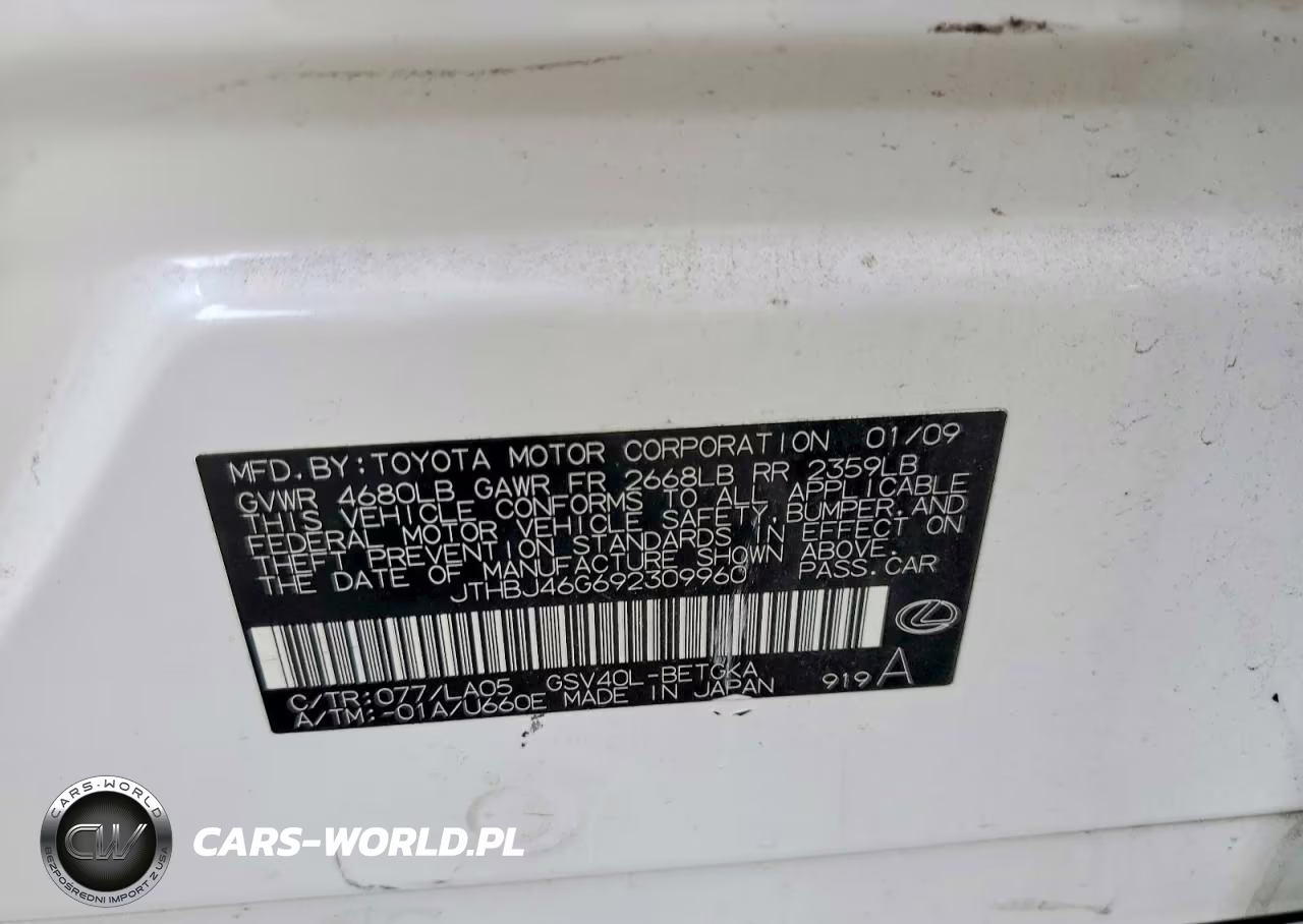 2009 Lexus Es 350 VIN:JTHBJ46G692309960 - 12