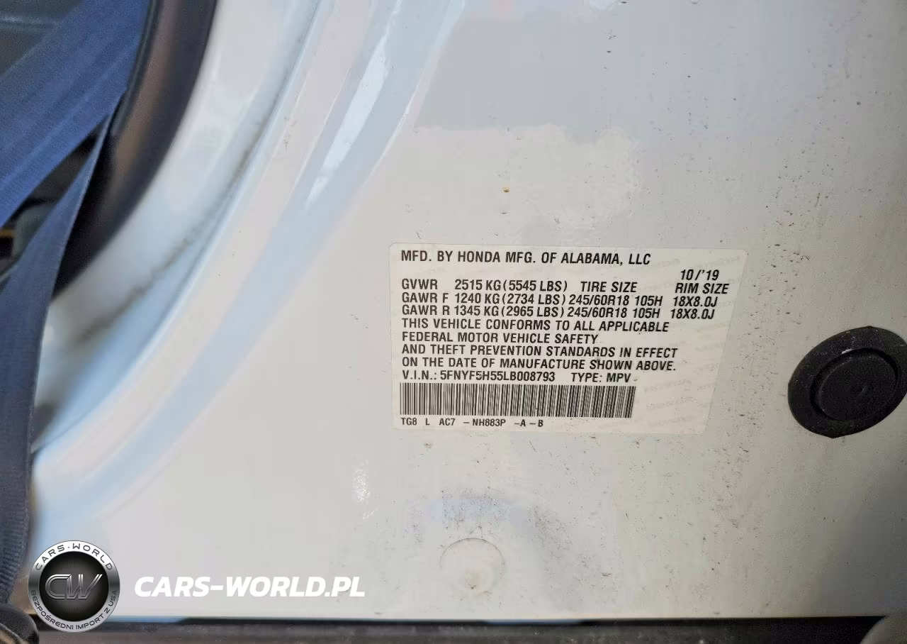 2020 Honda Pilot Exl VIN:5FNYF5H55LB008793 - 12