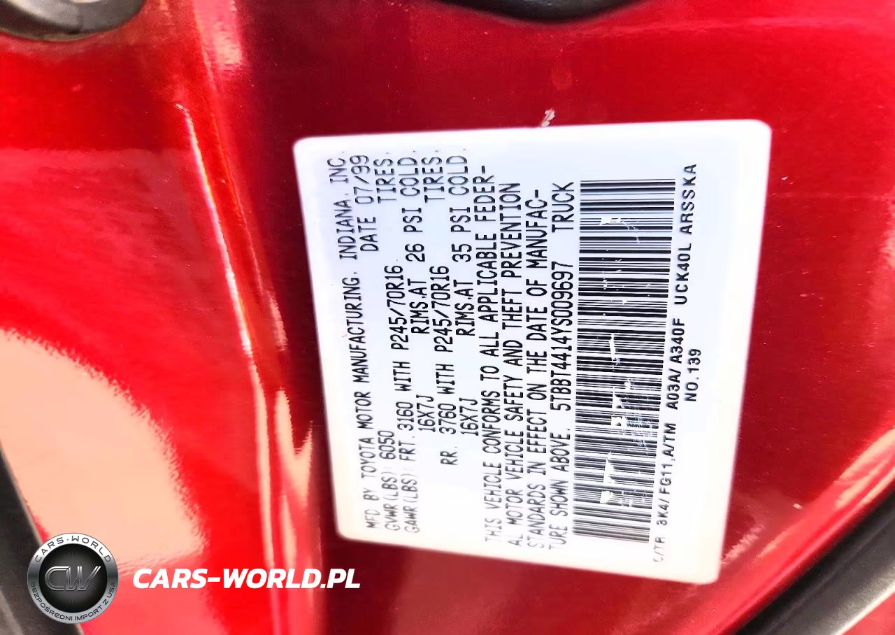 2000 Toyota Tundra Sr5 VIN:5TBBT4414YS009697 - 12