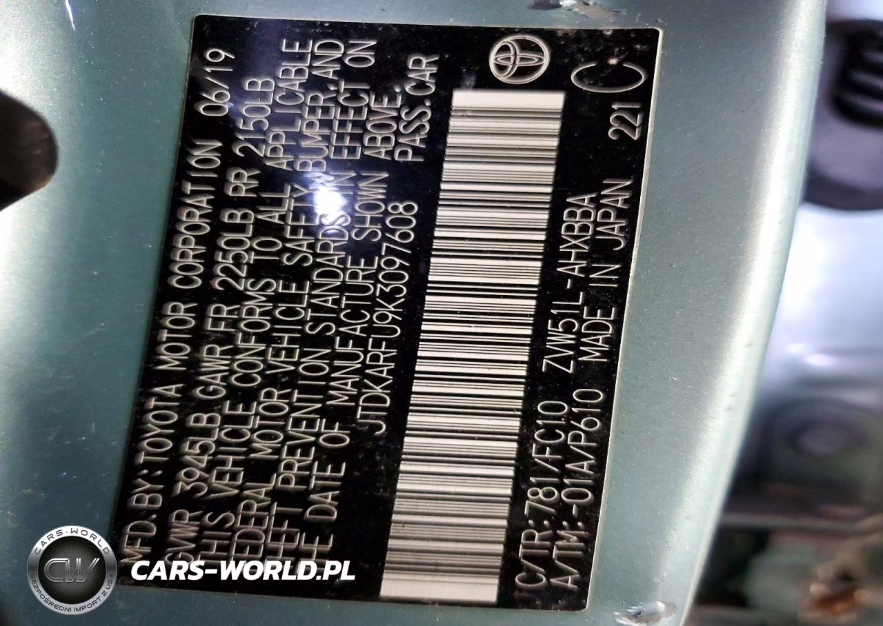 2019 Toyota Prius L Eco VIN:JTDKARFU9K3097608 - 12