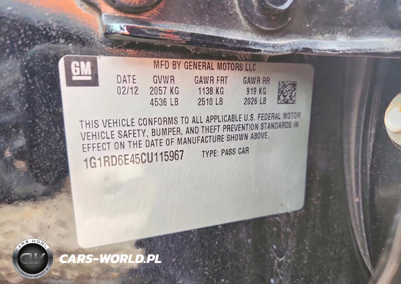 2012 Chevrolet Volt VIN:1G1RD6E45CU115967 - 12