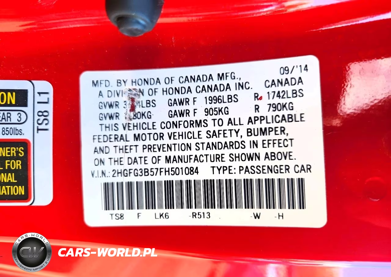 2015 Honda Civic Lx VIN:2HGFG3B57FH501084 - 12