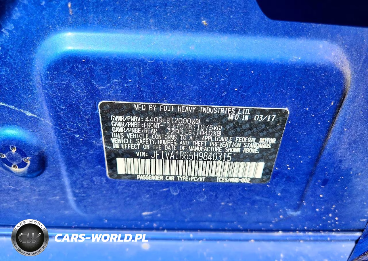 2017 Subaru Wrx VIN:JF1VA1B65H9840315 - 12