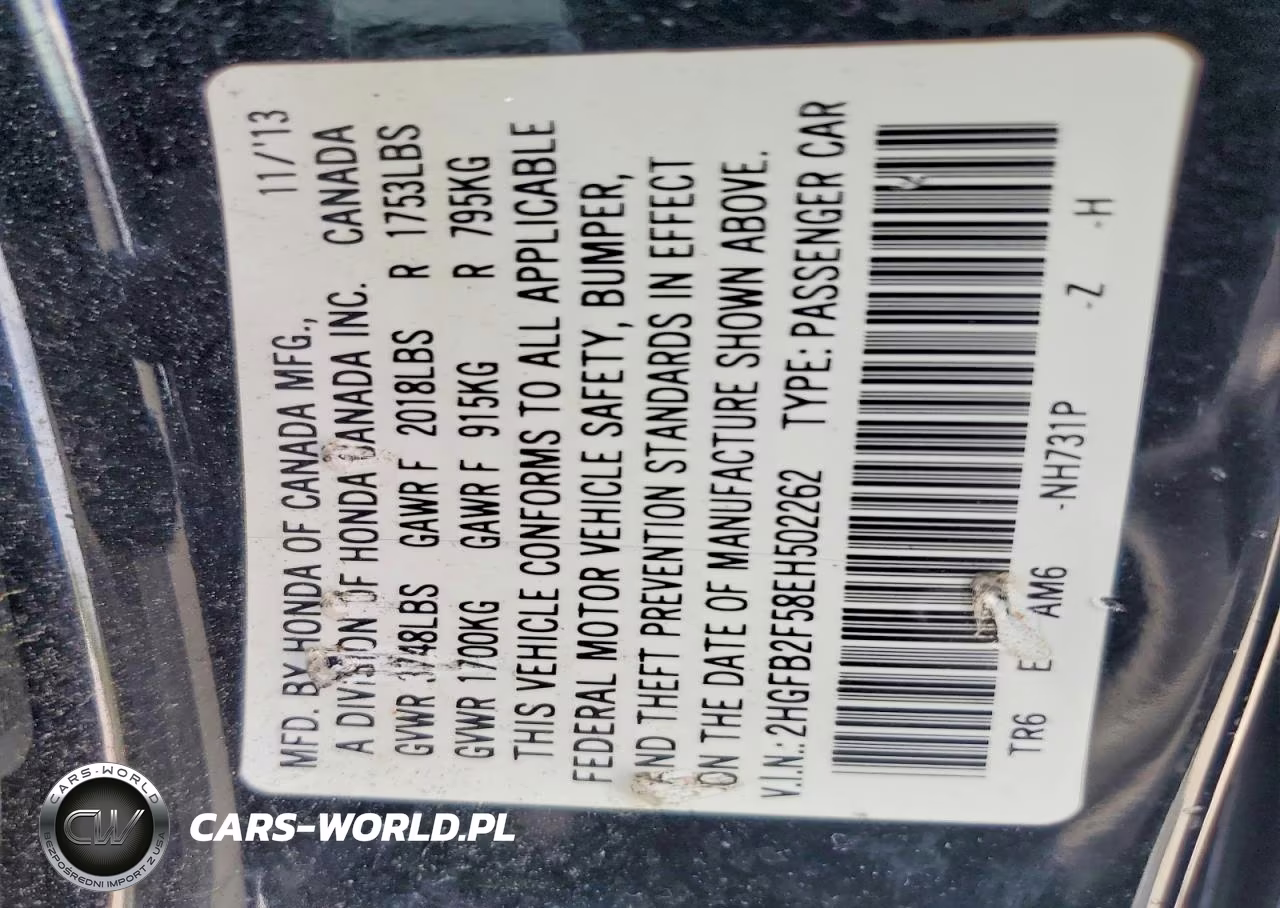 2014 Honda Civic Lx VIN:2HGFB2F58EH502262 - 12