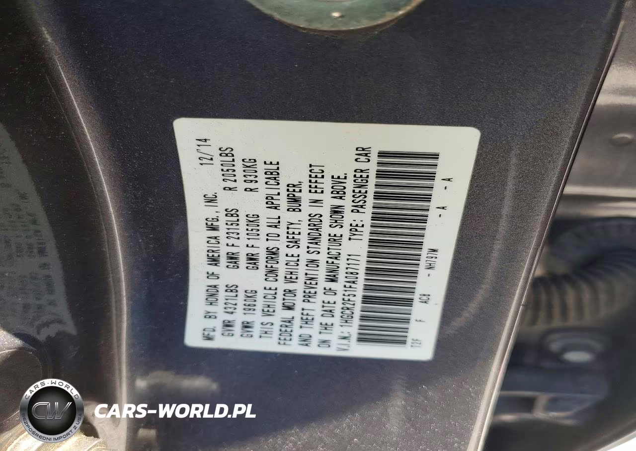 2015 Honda Accord Sport VIN:1HGCR2F51FA087171 - 12