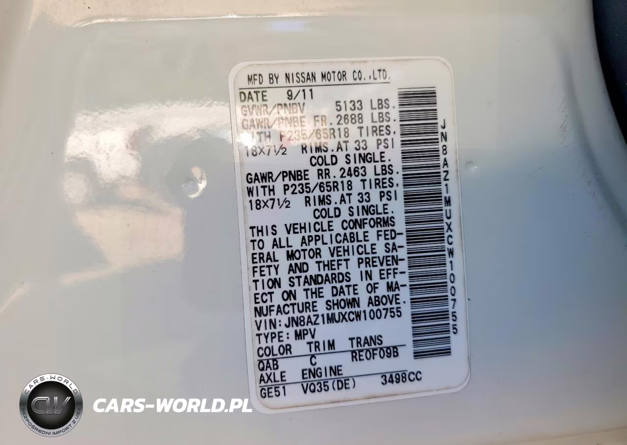 2012 Nissan Murano S VIN:JN8AZ1MUXCW100755 - 13