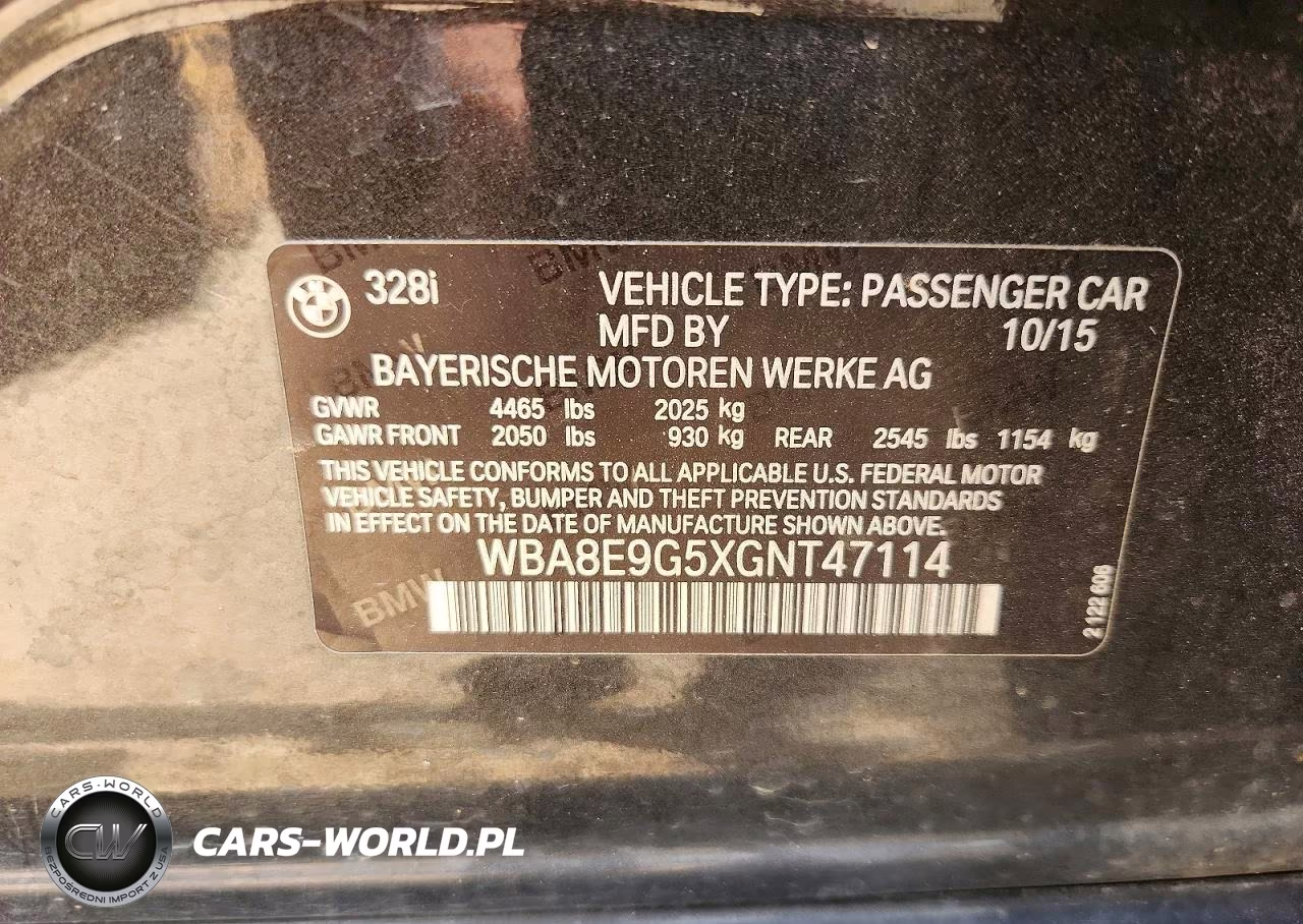 2016 BMW 328 I Sulev VIN:WBA8E9G5XGNT47114 - 12
