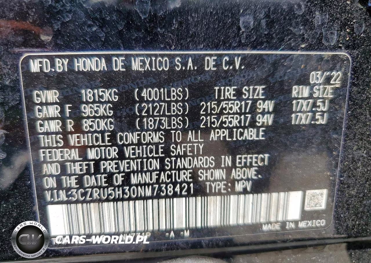 2022 Honda Hr-V Lx VIN:3CZRU5H30NM738421 - 13