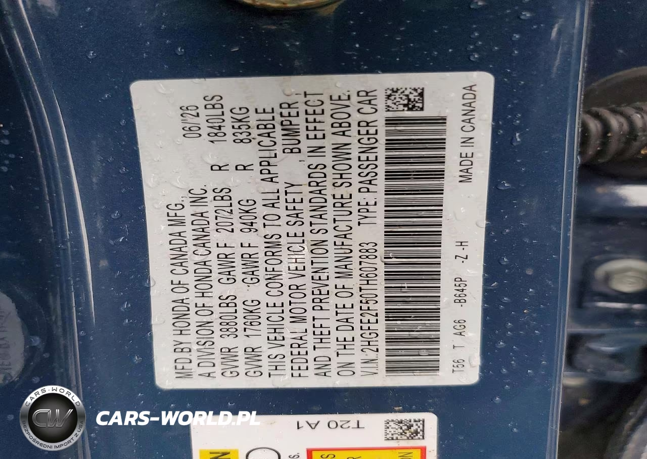 2026 Honda Civic Sport VIN:2HGFE2F50TH607883 - 13