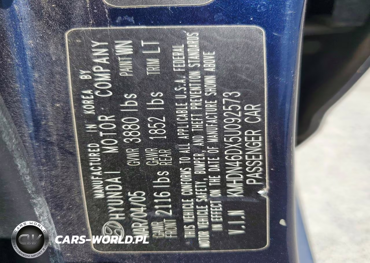 2005 Hyundai Elantra Gls VIN:KMHDN46DX5U092573 - 12