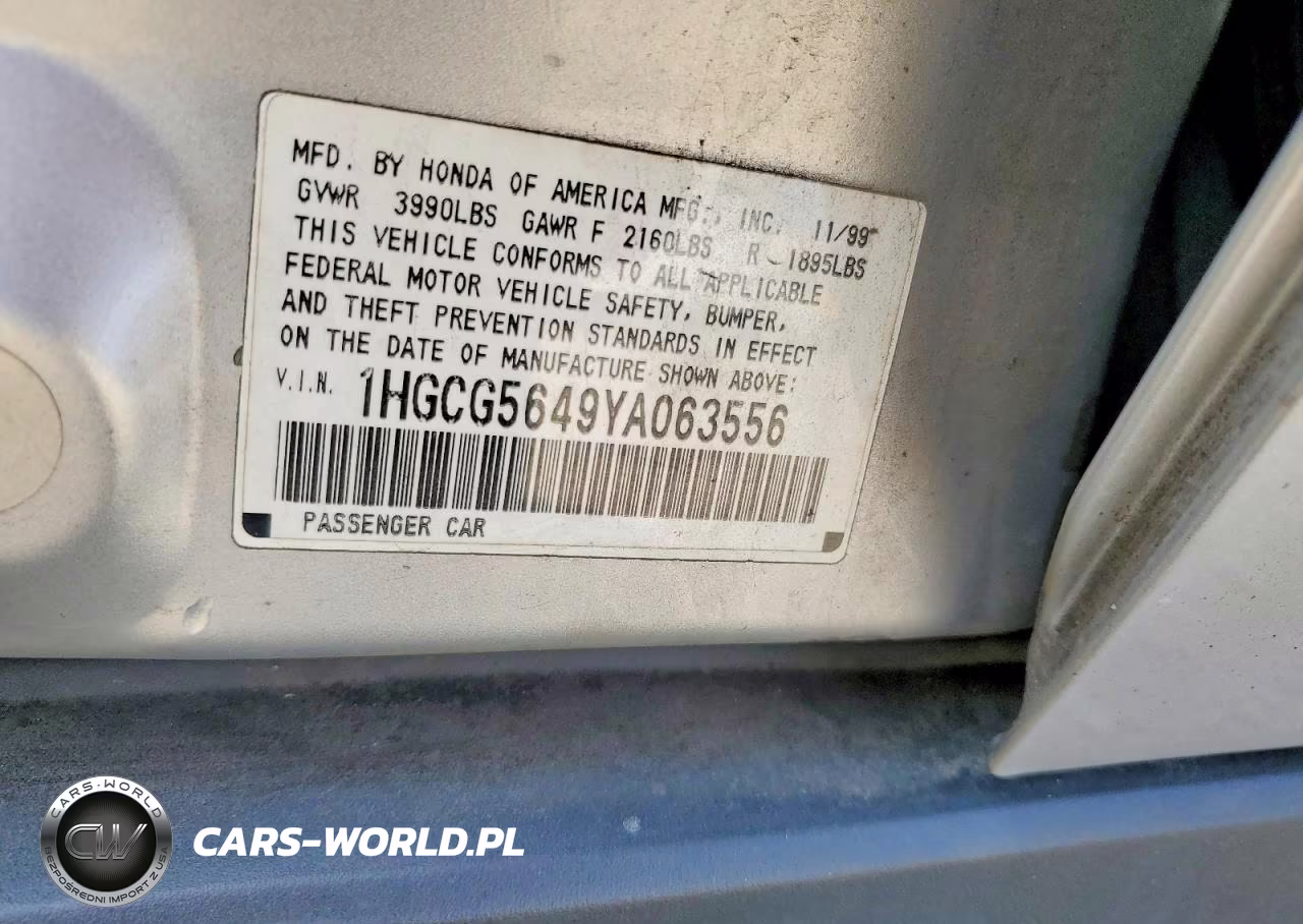 2000 Honda Accord Lx VIN:1HGCG5649YA063556 - 12