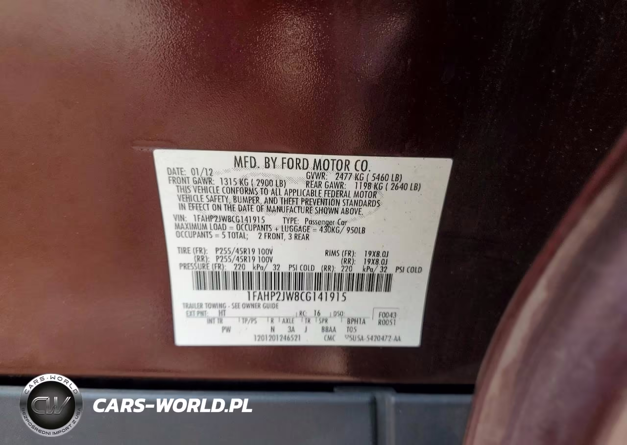 2012 Ford Taurus Limited VIN:1FAHP2JW8CG141915 - 12