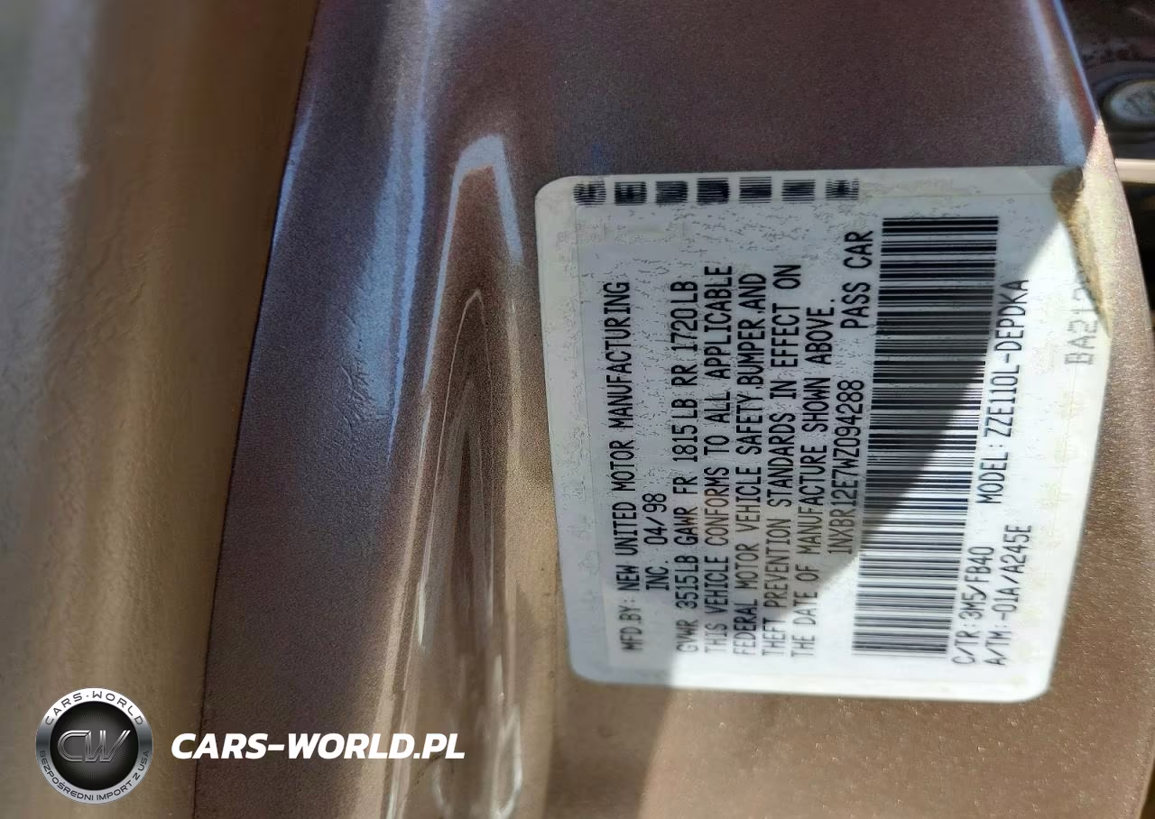 1998 Toyota Corolla Ve VIN:1NXBR12E7WZ094288 - 12
