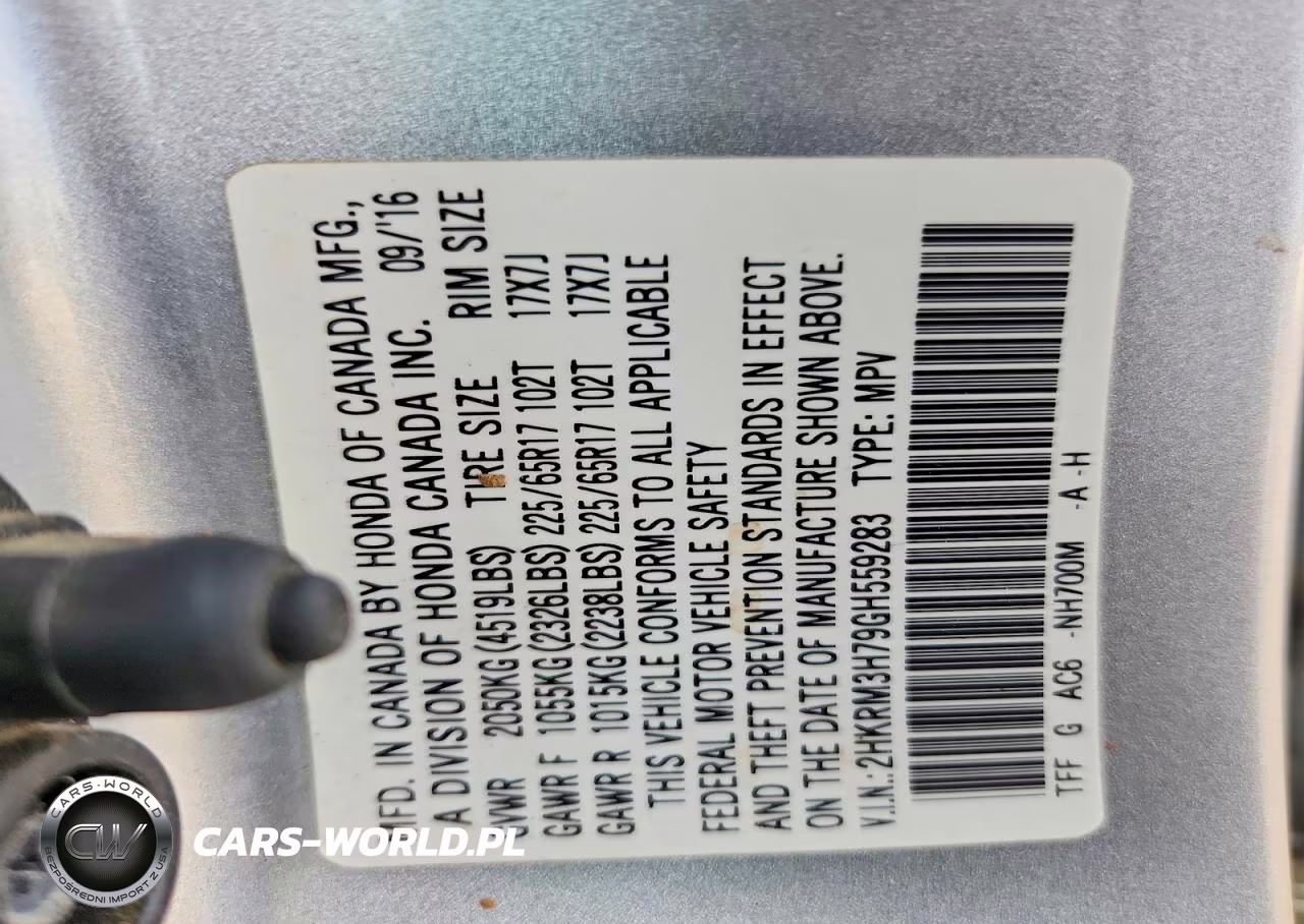 2016 Honda Cr-V Exl VIN:2HKRM3H79GH559283 - 13