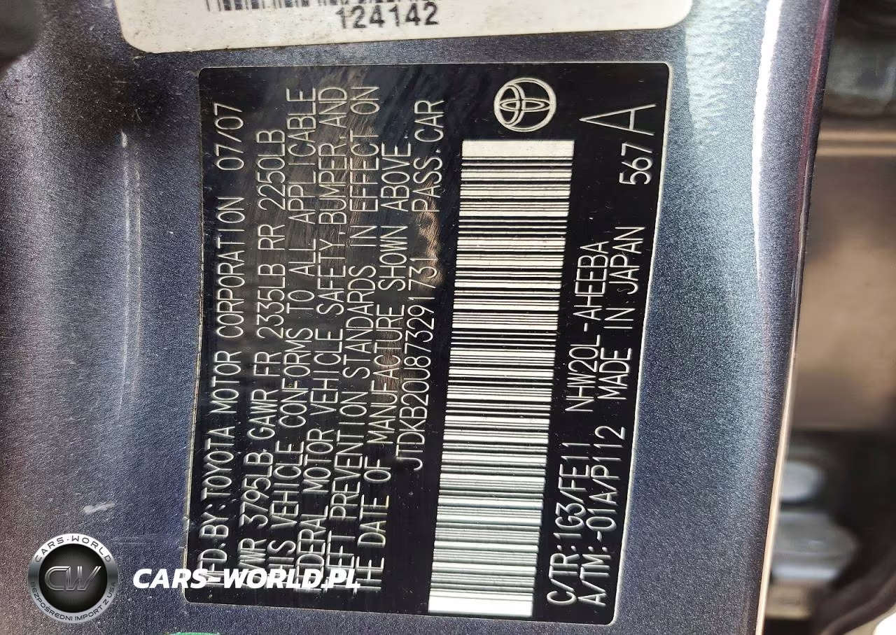2007 Toyota Prius Base VIN:JTDKB20U873291731 - 12