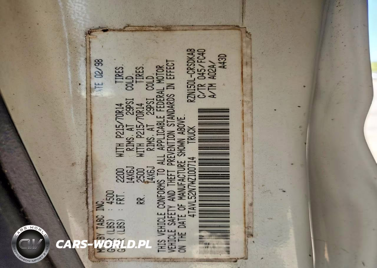 1998 Toyota Tacoma VIN:4TAVL52N7WZ100714 - 12