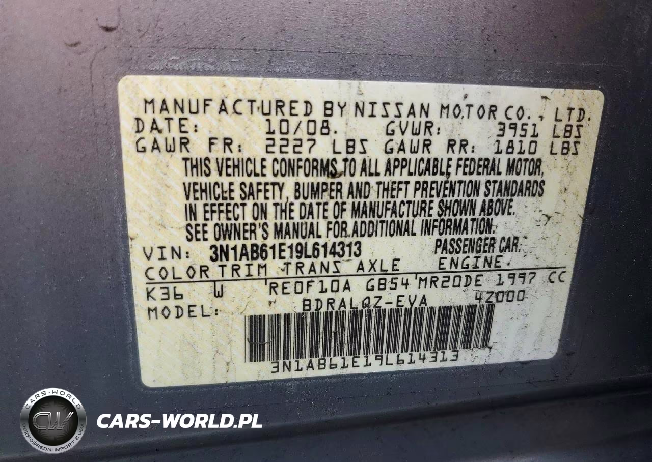 2009 Nissan Sentra 2.0 VIN:3N1AB61E19L614313 - 12