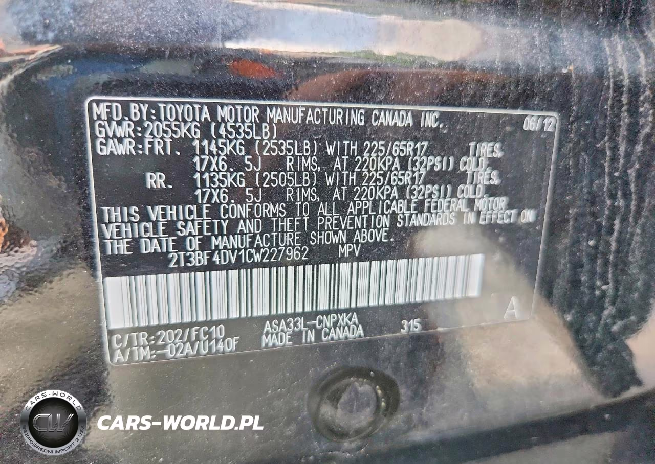 2012 Toyota Rav4 Base VIN:2T3BF4DV1CW227962 - 13