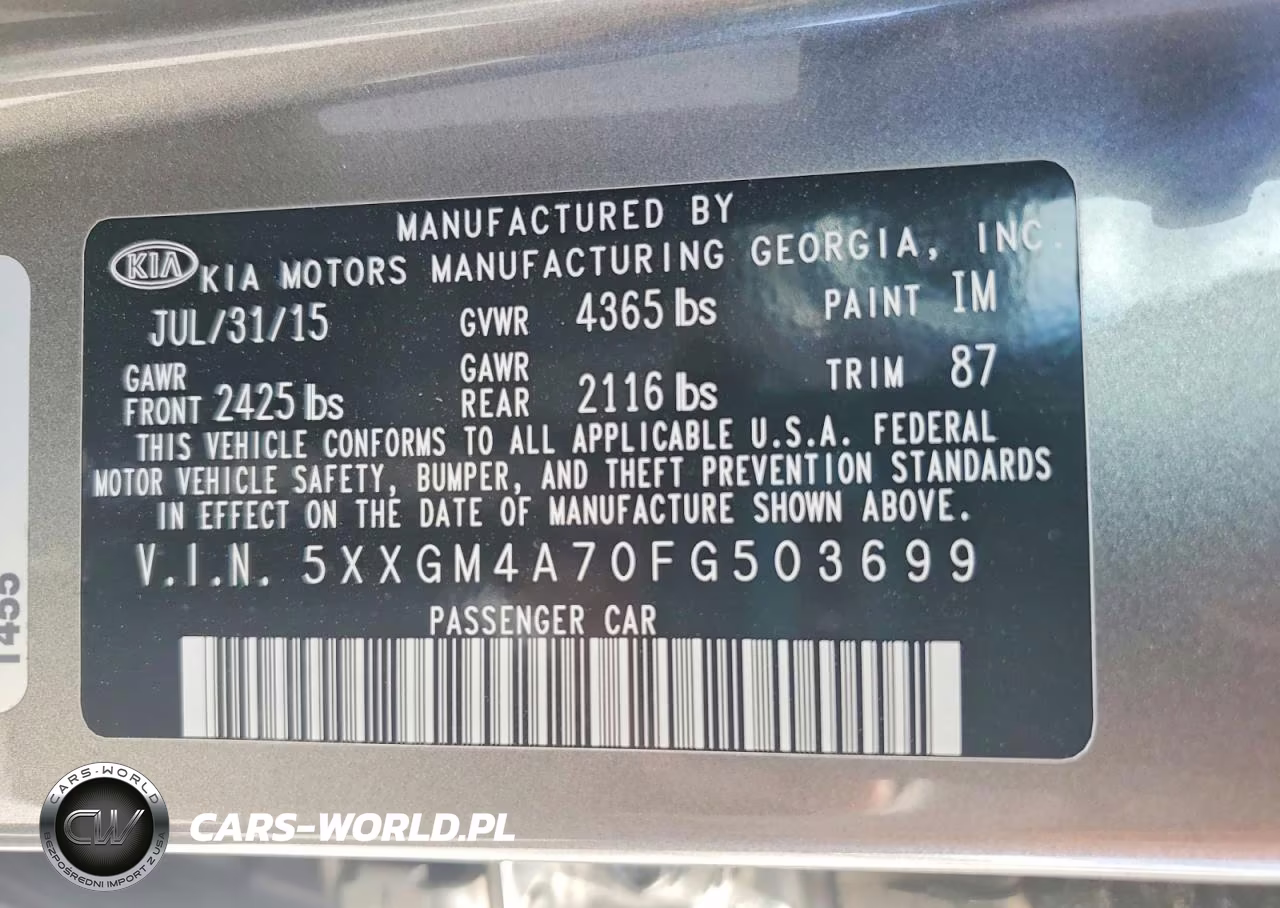 2015 Kia Optima Lx VIN:5XXGM4A70FG503699 - 12