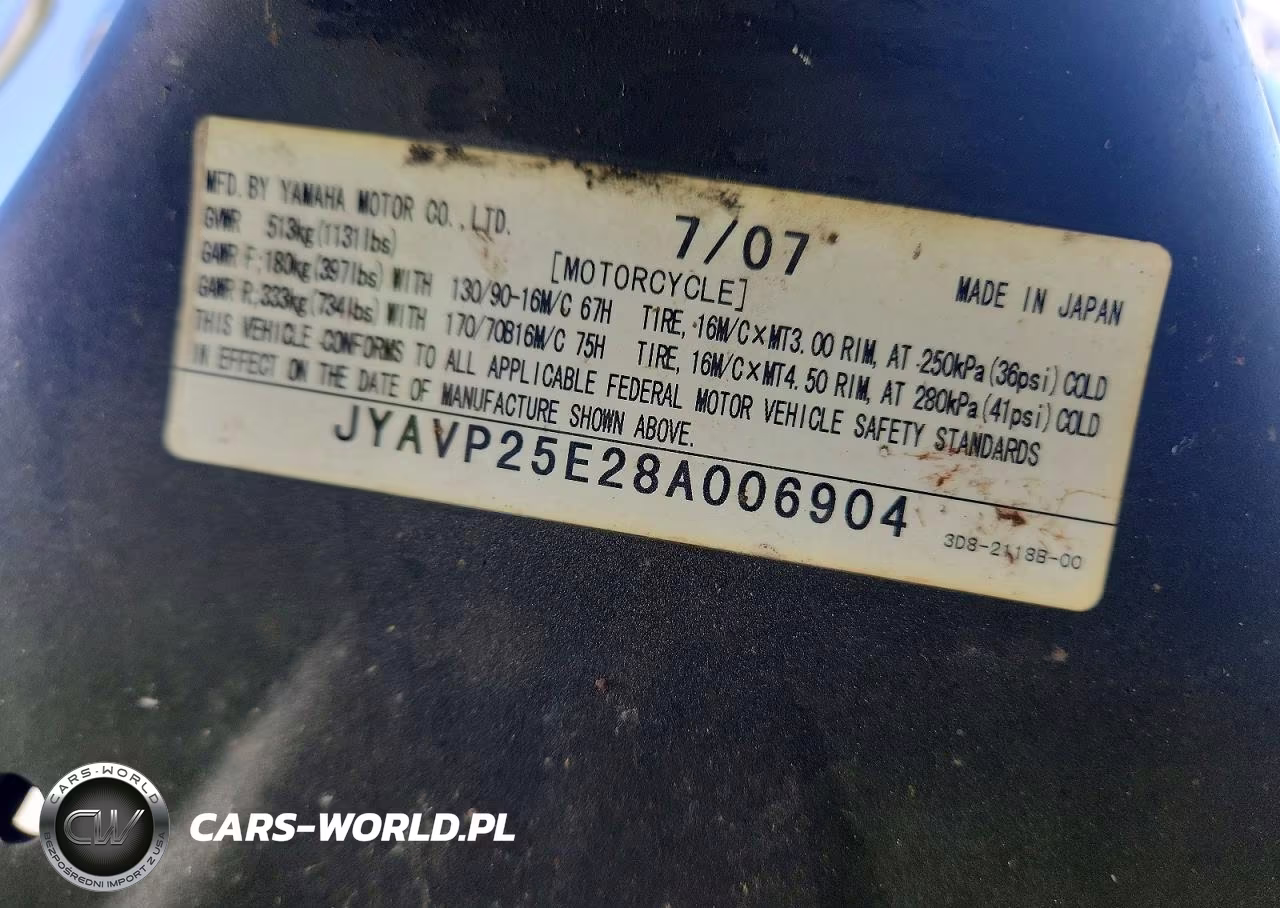 2008 Yamaha Xvs1300 Ct VIN:JYAVP25E28A006904 - 9