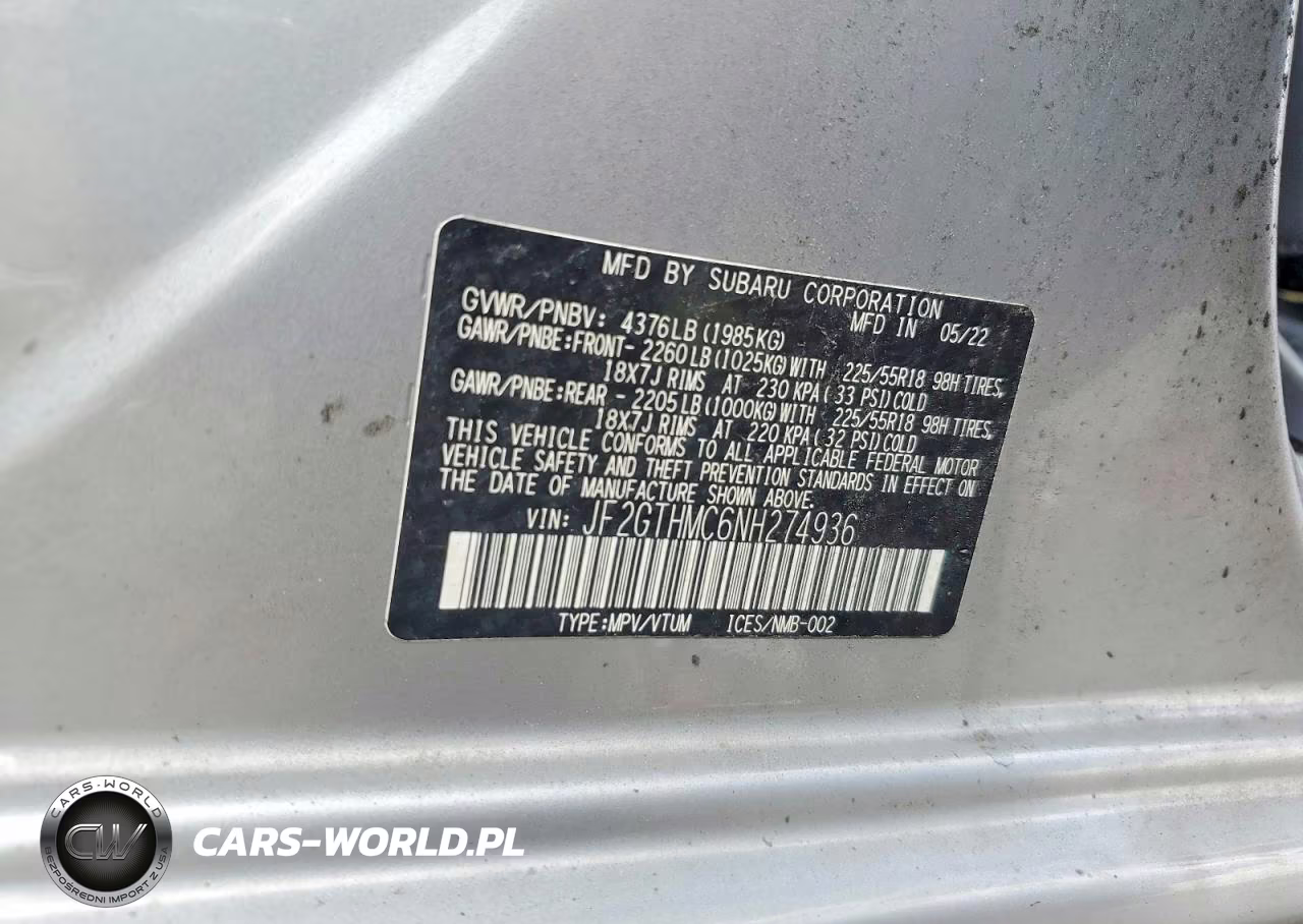 2022 Subaru Crosstrek Limited VIN:JF2GTHMC6NH274936 - 12
