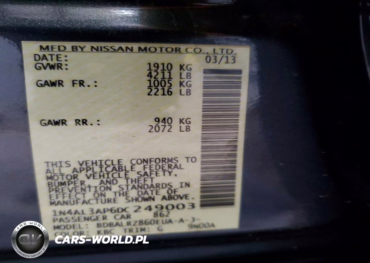2013 Nissan Altima 2.5 VIN:1N4AL3AP6DC249003 - 12