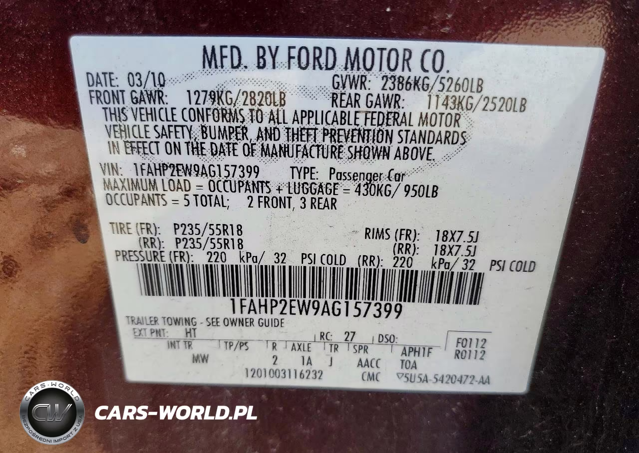 2010 Ford Taurus Sel VIN:1FAHP2EW9AG157399 - 12
