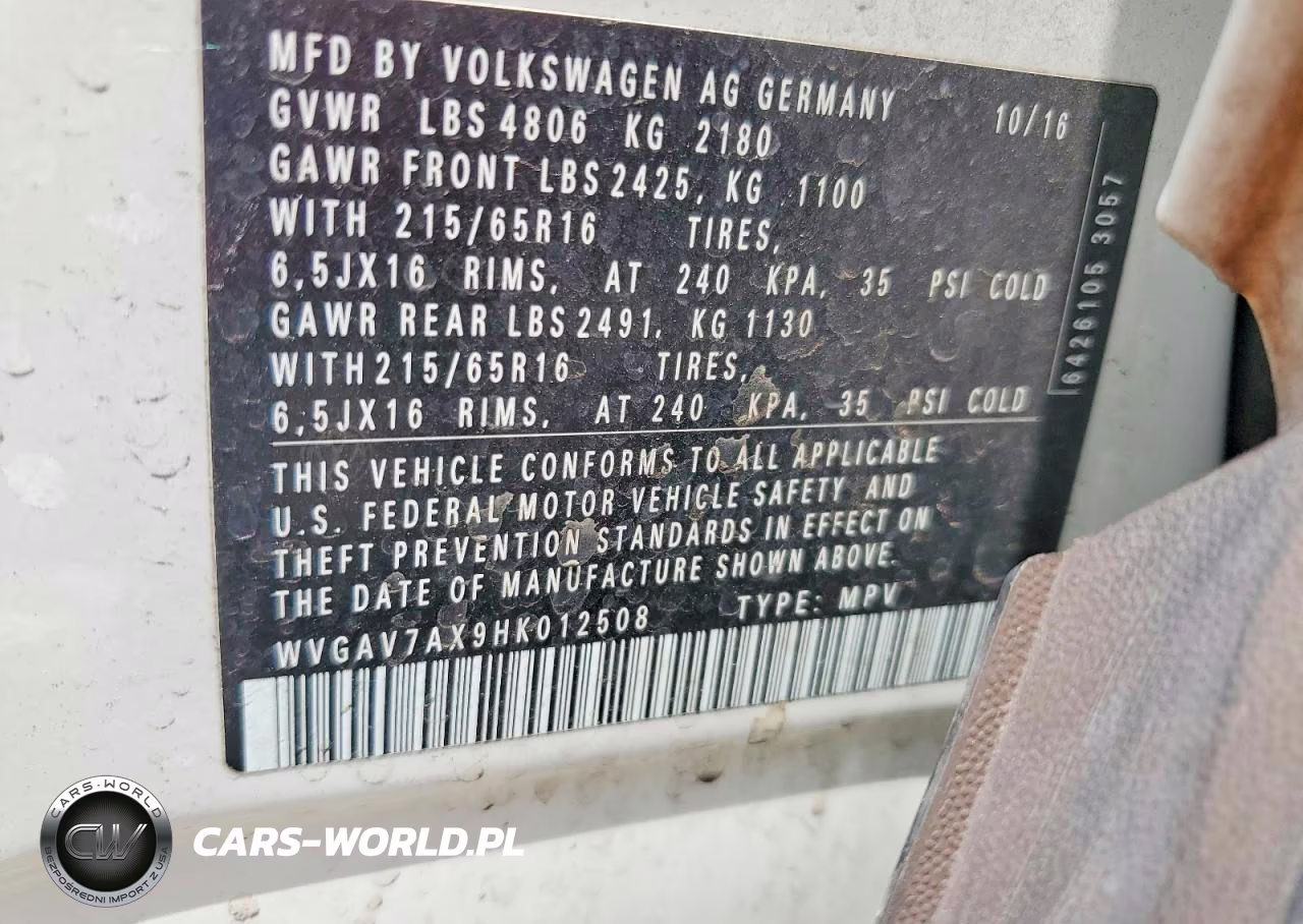 2017 Volkswagen Tiguan S VIN:WVGAV7AX9HK012508 - 13