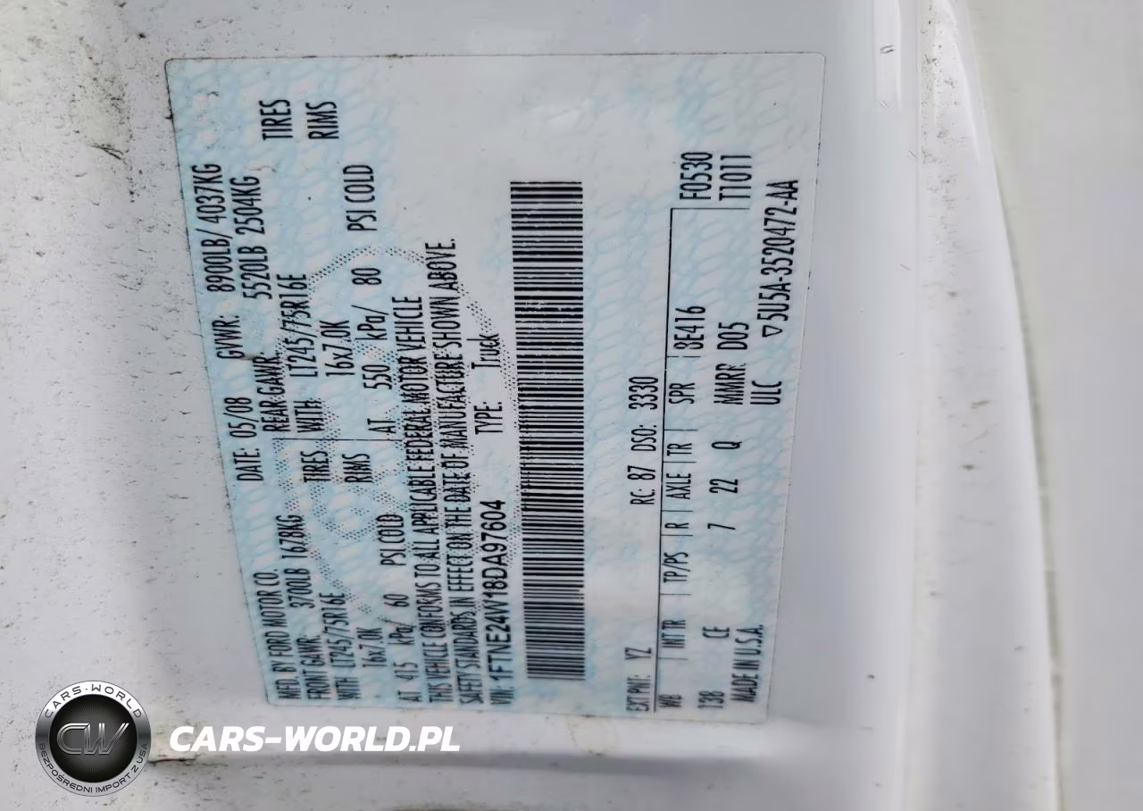 2008 Ford Econoline E250 Van VIN:1FTNE24W18DA97604 - 13