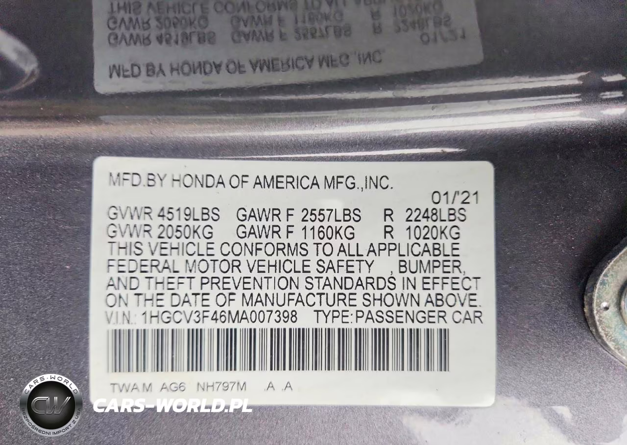 2021 Honda Accord Hybrid Ex VIN:1HGCV3F46MA007398 - 12