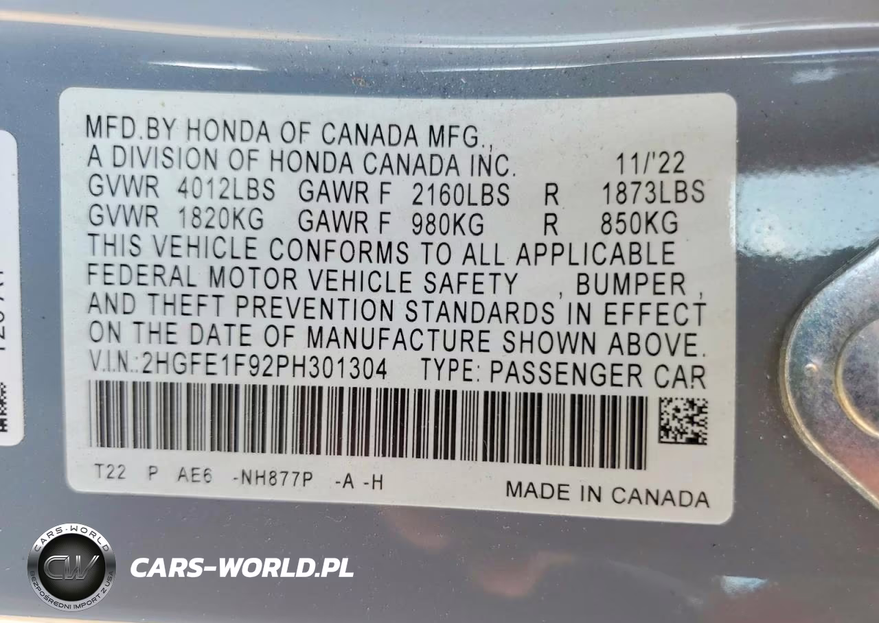 2023 Honda Civic Touring VIN:2HGFE1F92PH301304 - 13