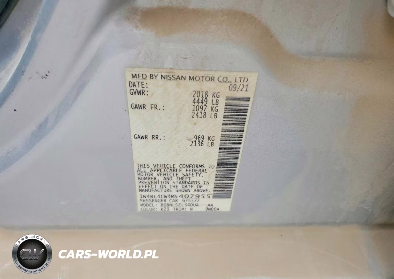 2021 Nissan Altima Sr VIN:1N4BL4CW4MN407955 - 12