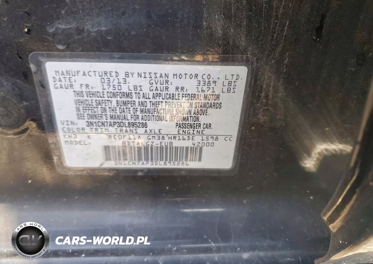 2013 Nissan Versa 1.6 S VIN:3N1CN7AP3DL895286 - 12