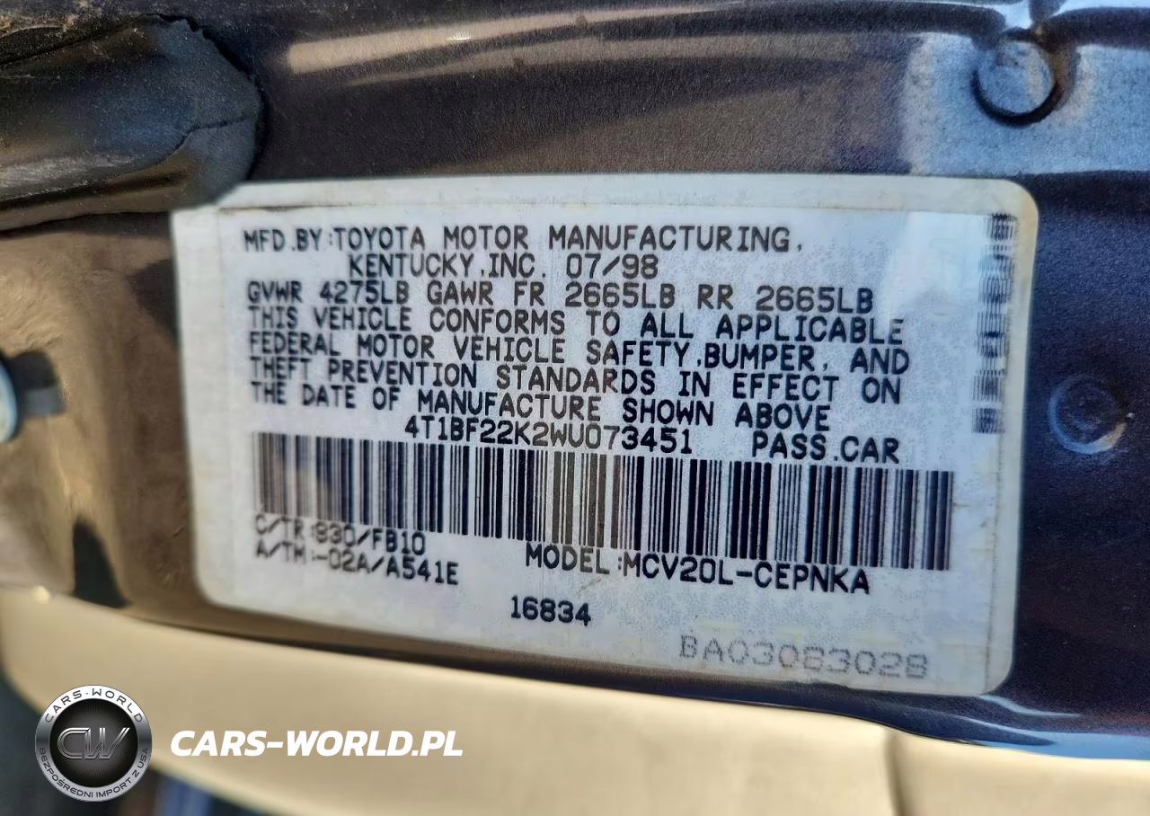 1998 Toyota Camry Le V6 VIN:4T1BF22K2WU073451 - 12
