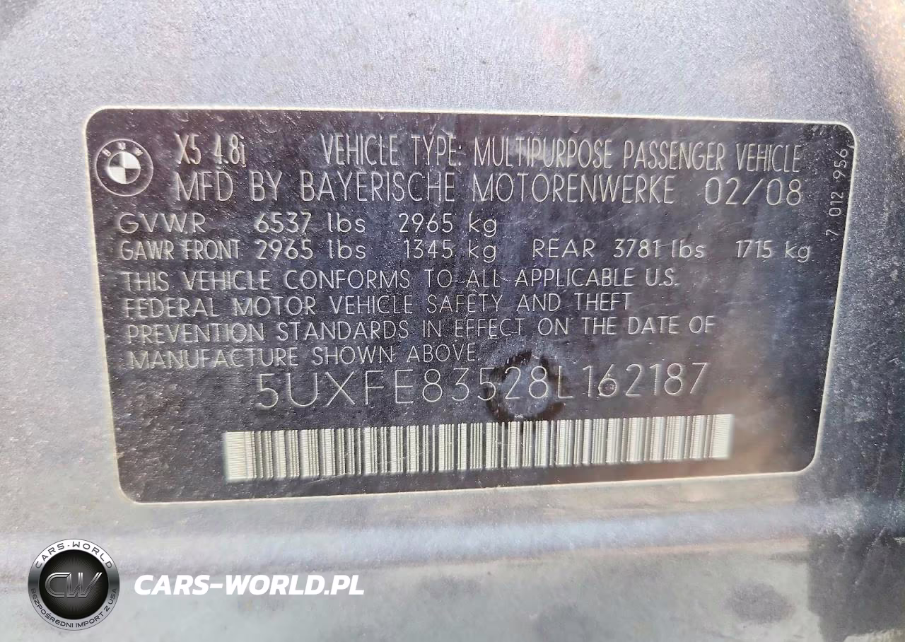2008 BMW X5 4.8I VIN:5UXFE83528L162187 - 14
