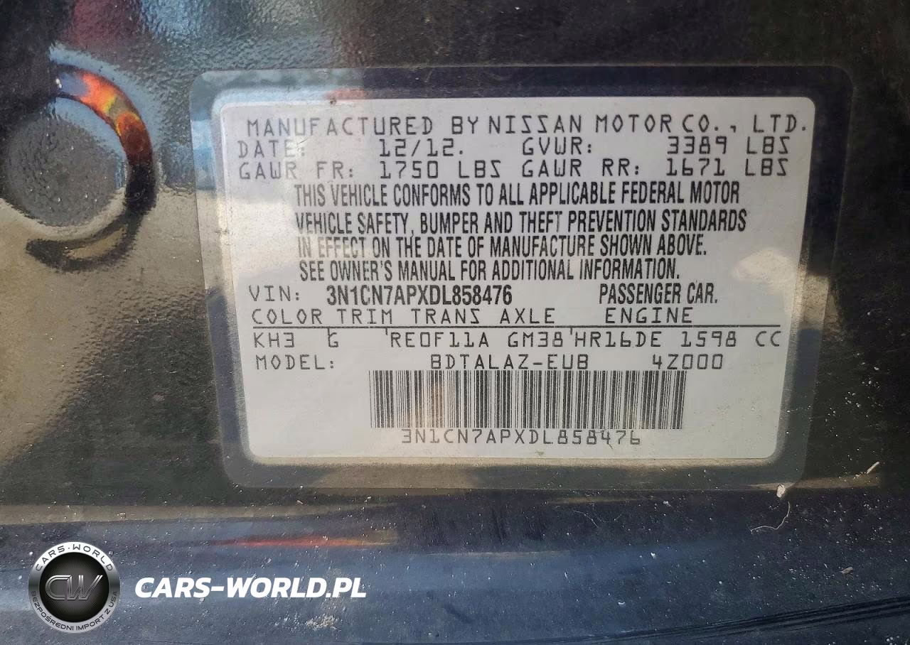2013 Nissan Versa 1.6 S VIN:3N1CN7APXDL858476 - 12