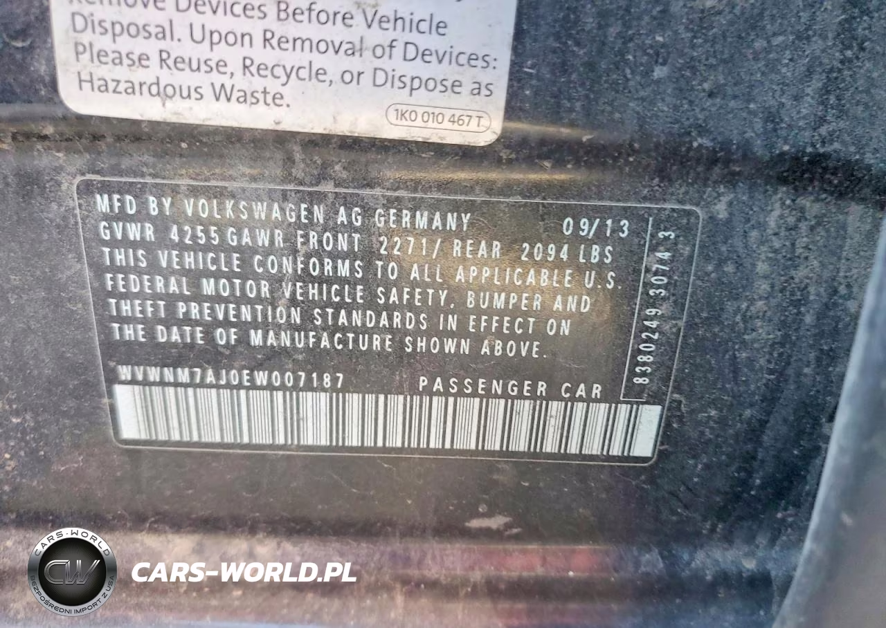 2014 Volkswagen Golf VIN:WVWNM7AJ0EW007187 - 12