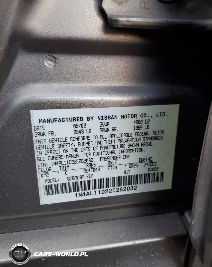 2002 Nissan Altima Base VIN:1N4AL11D22C262032 - 12