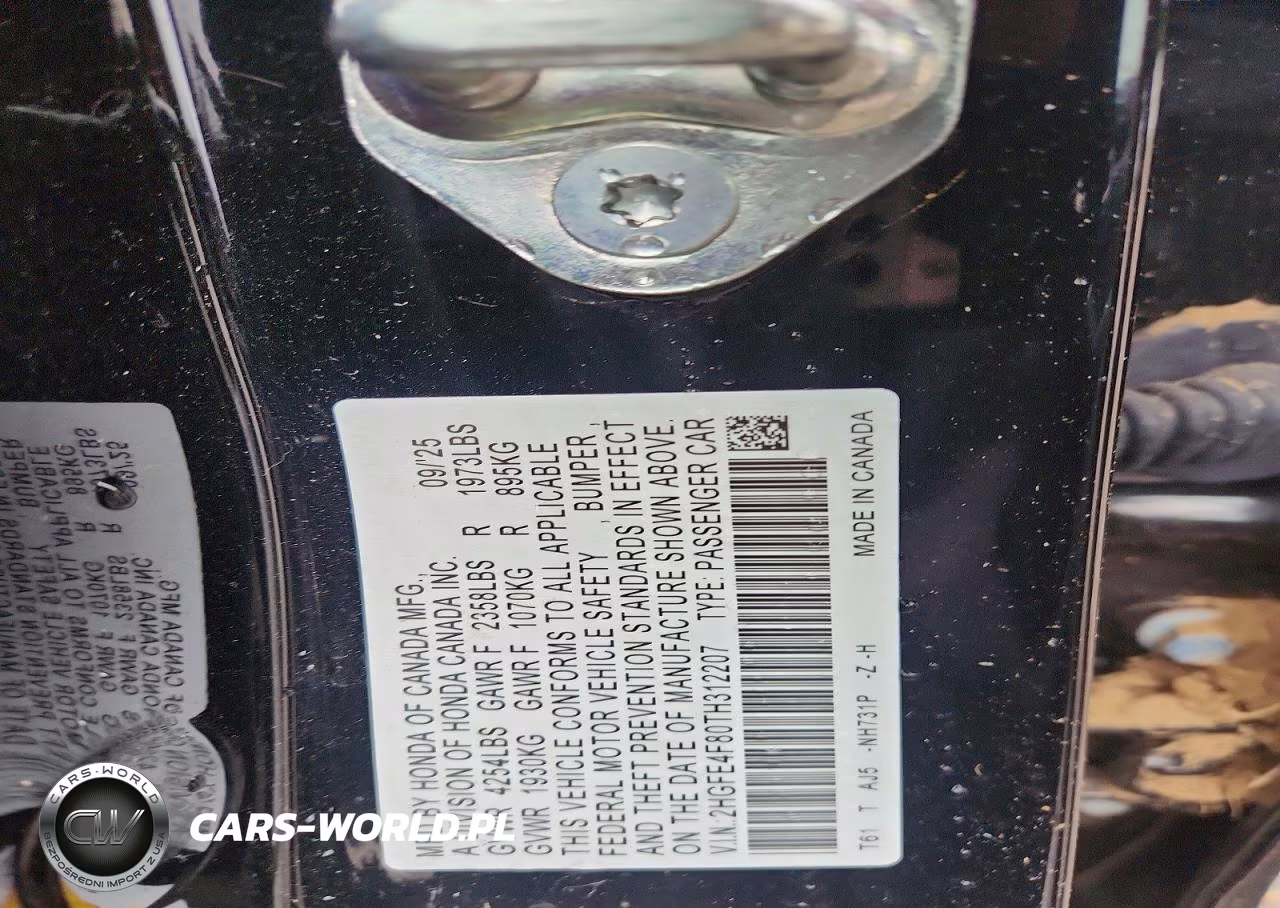 2026 Honda Civic Sport VIN:2HGFE4F80TH312207 - 12